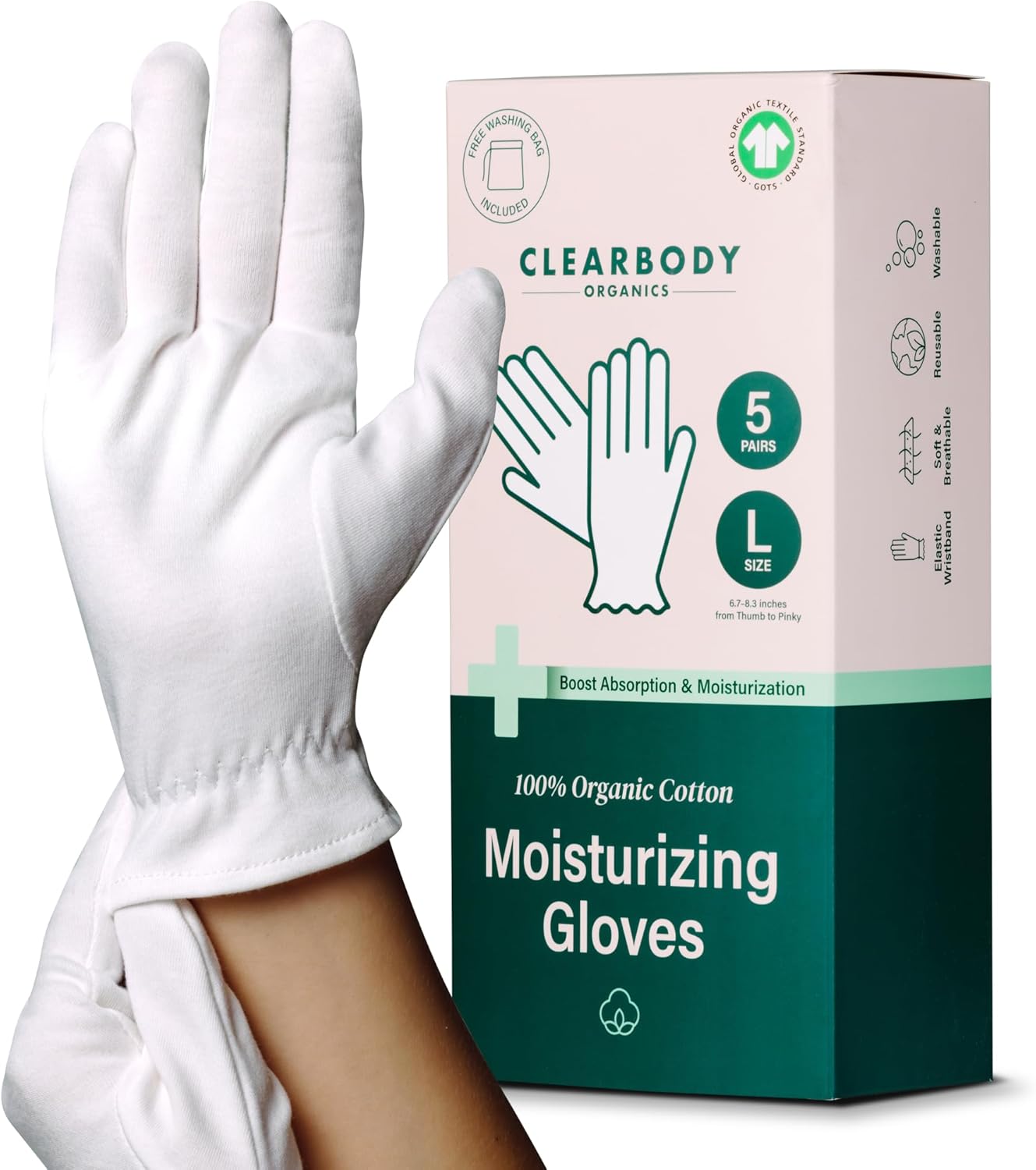 Clearbody Organics White Organic Cotton Gloves