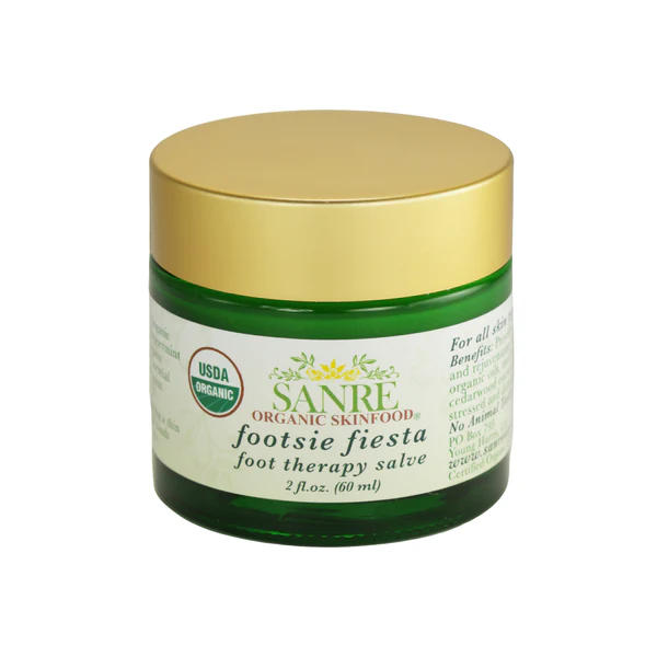 SanRe Organic Foot Cream, USDA Certified organic foot balm, Sanre organic skin food footsie fiesta foot therapy salve