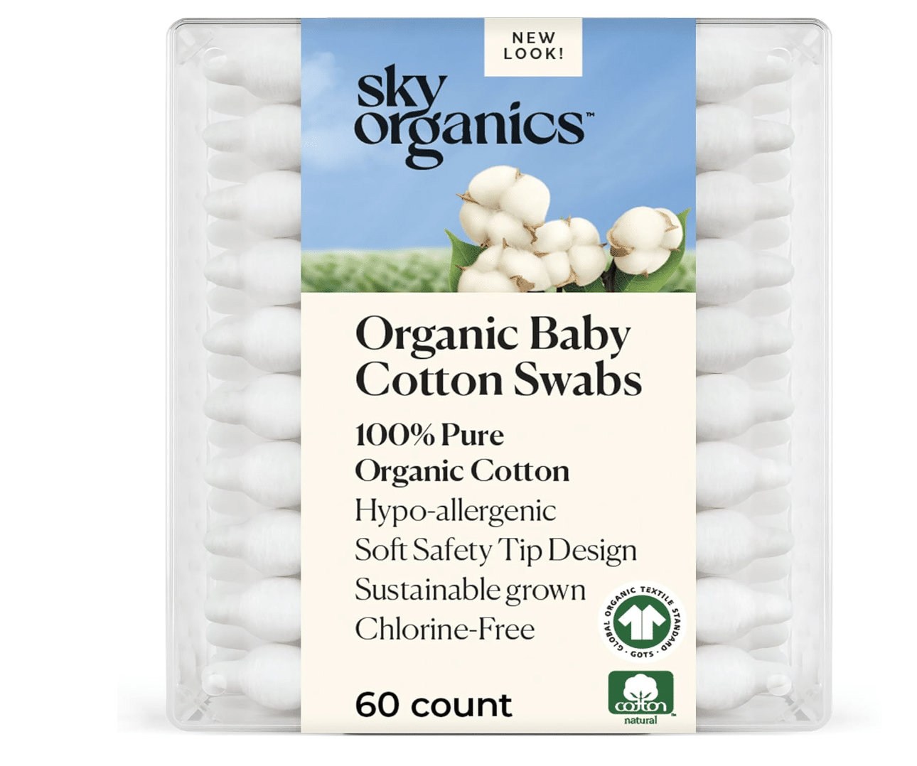 Sky Organics GOTS Certified Organic Cotton Baby Swabs
