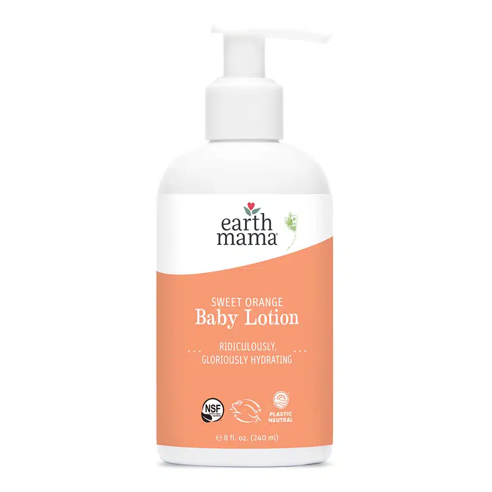 earth mama Sweet Orange Baby Lotion, certified organic baby lotion