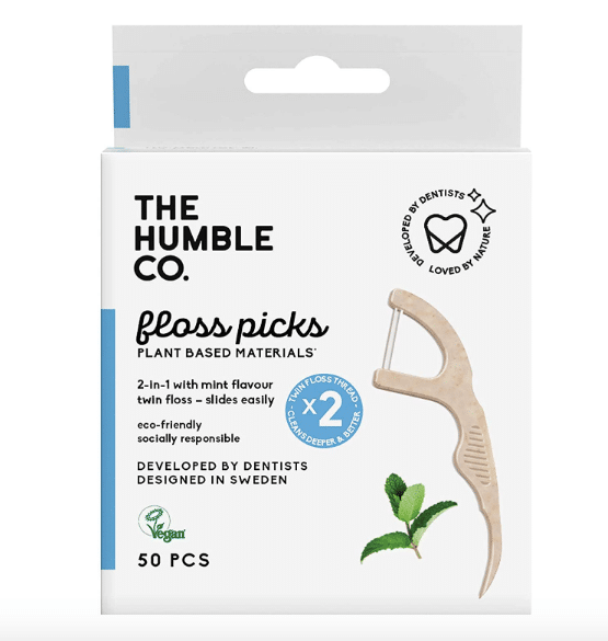 plastic-free, polyester fibers-free, 100% biodegradable, 100% toxin-free, the humble co plant based material floss picks