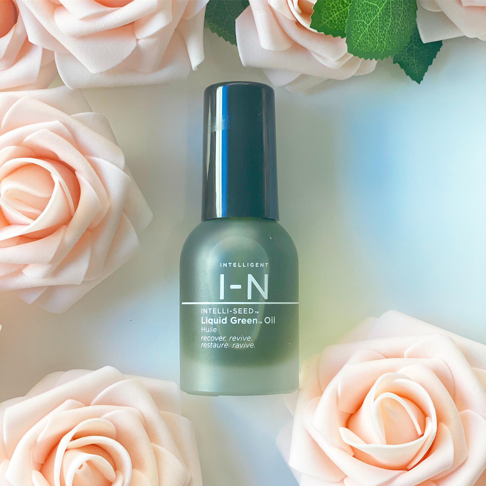Flowers, serum, usda organic, skin care, facial oil, spa, Intelligent Nutrients, liquid green oil, new bottle, pretty organic girl