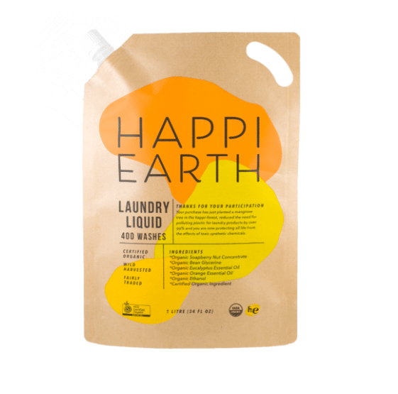 plastic-free organic laundry detergent Happi Earth
