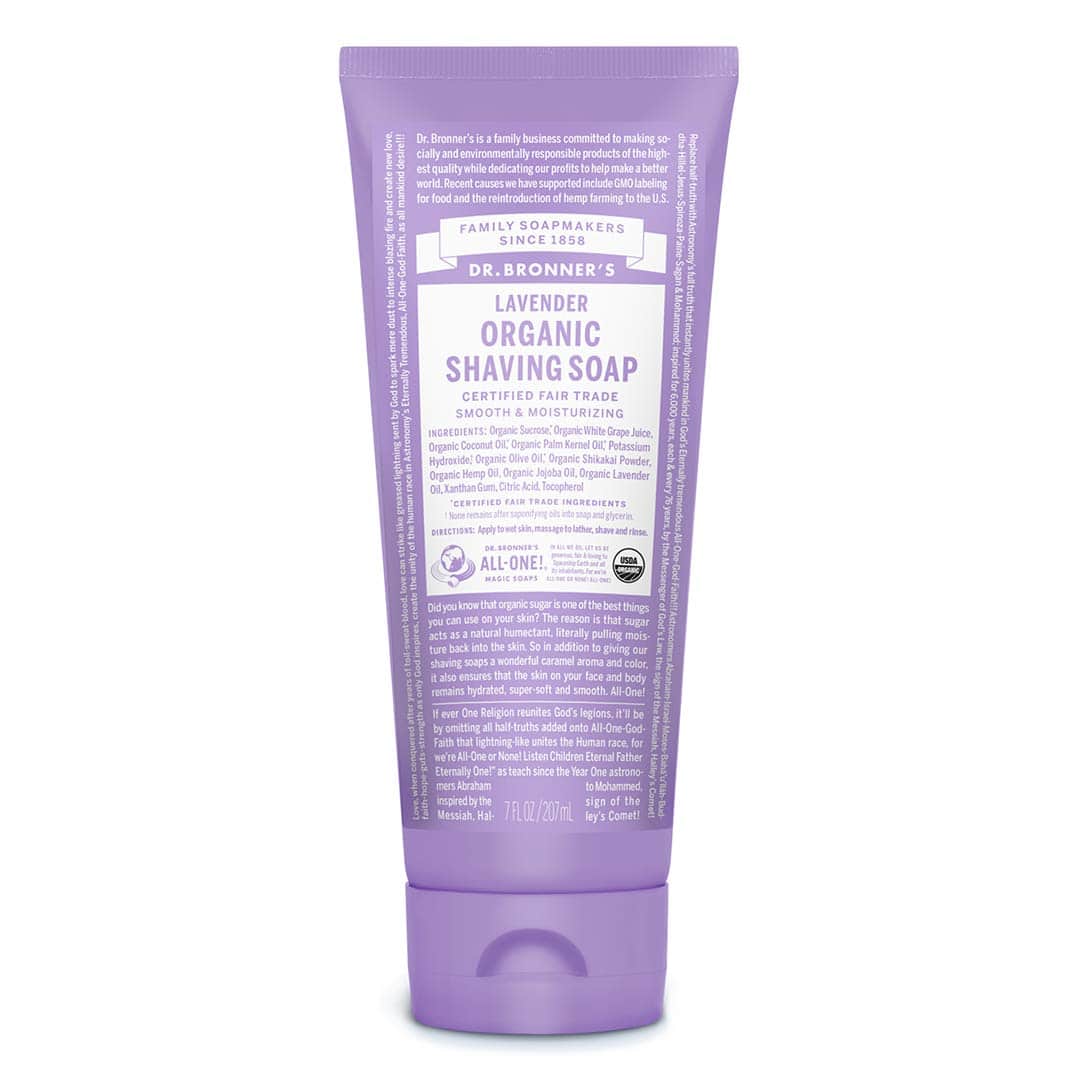 purple Dr Bronner's organic shaving cream