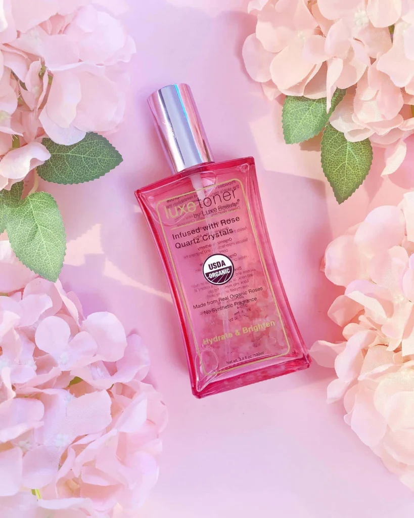 Luxe Beauty USDA certified organic rosewater pink toner with quarts