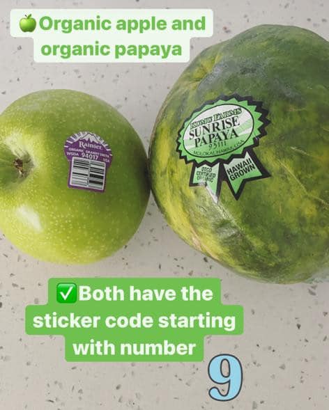 organic produce, organic green apple organic green papaya