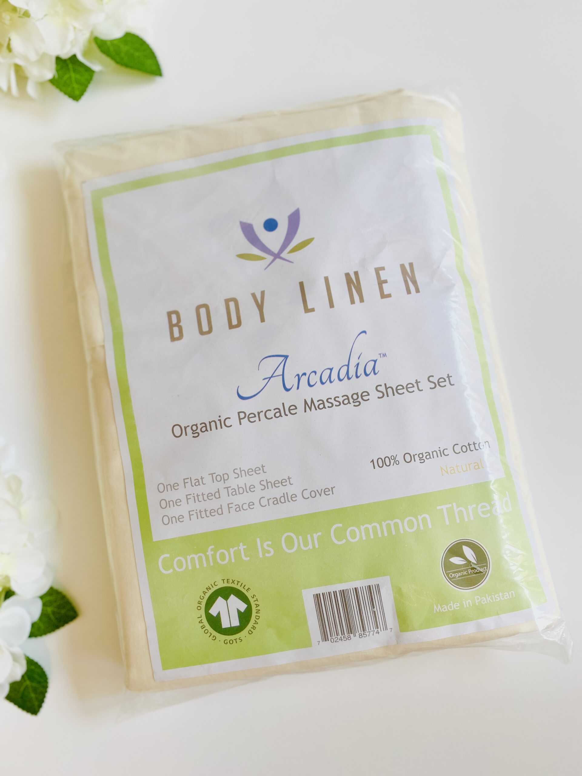 Massage Naturals Arcadia© 100% Certified Organic Cotton Percale Massage Table Sheet Set