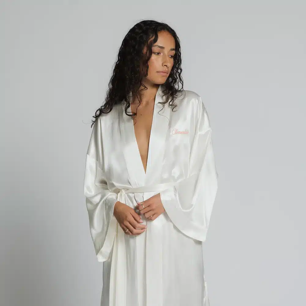 Clementine Sleepwear GOTS Certified Organic White Silk Robe