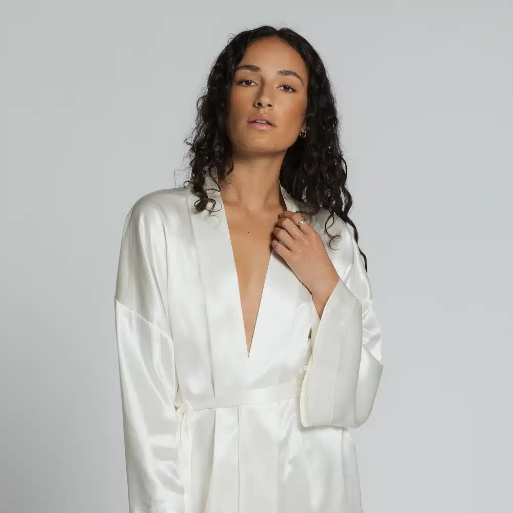 Clementine Sleepwear GOTS Certified Organic Silk White Robe