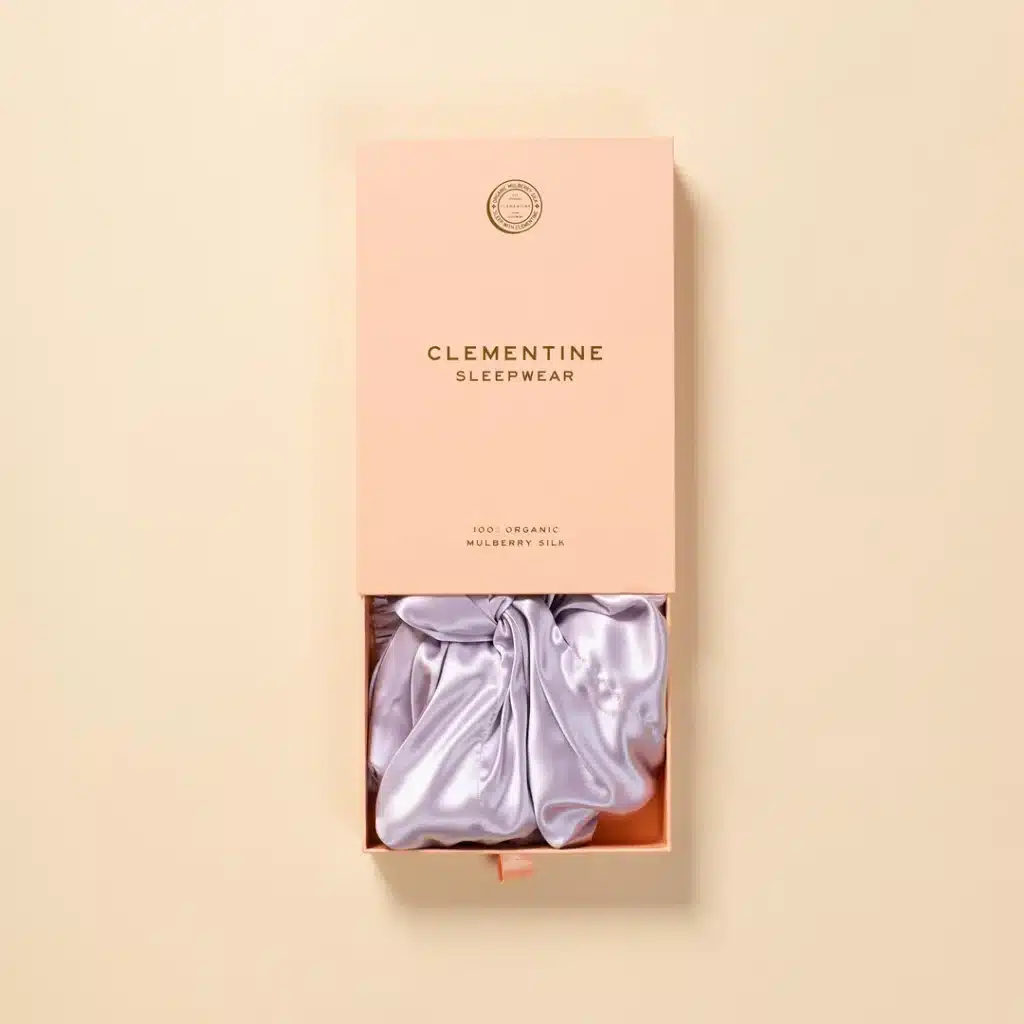 Clementine Sleepwear GOTS Certified Organic Silk Hair Bonnet Box