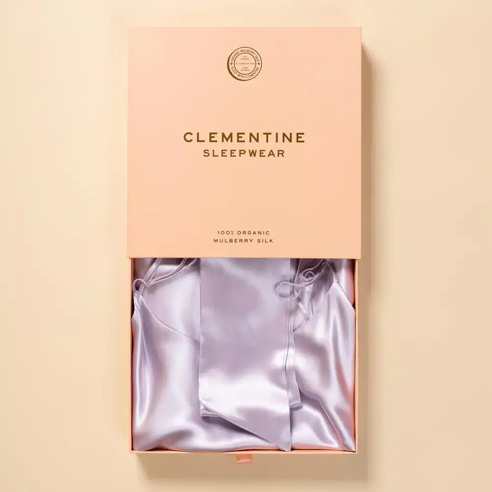 Clementine Sleepwear Organic Silk Lilac Box