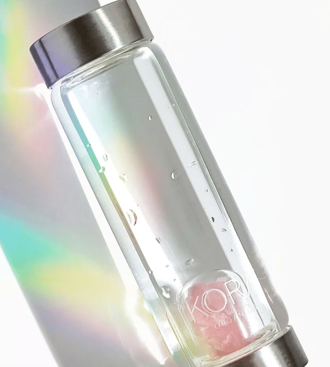 KORA X VitaJuwel Rose Quartz Glass Water Bottle