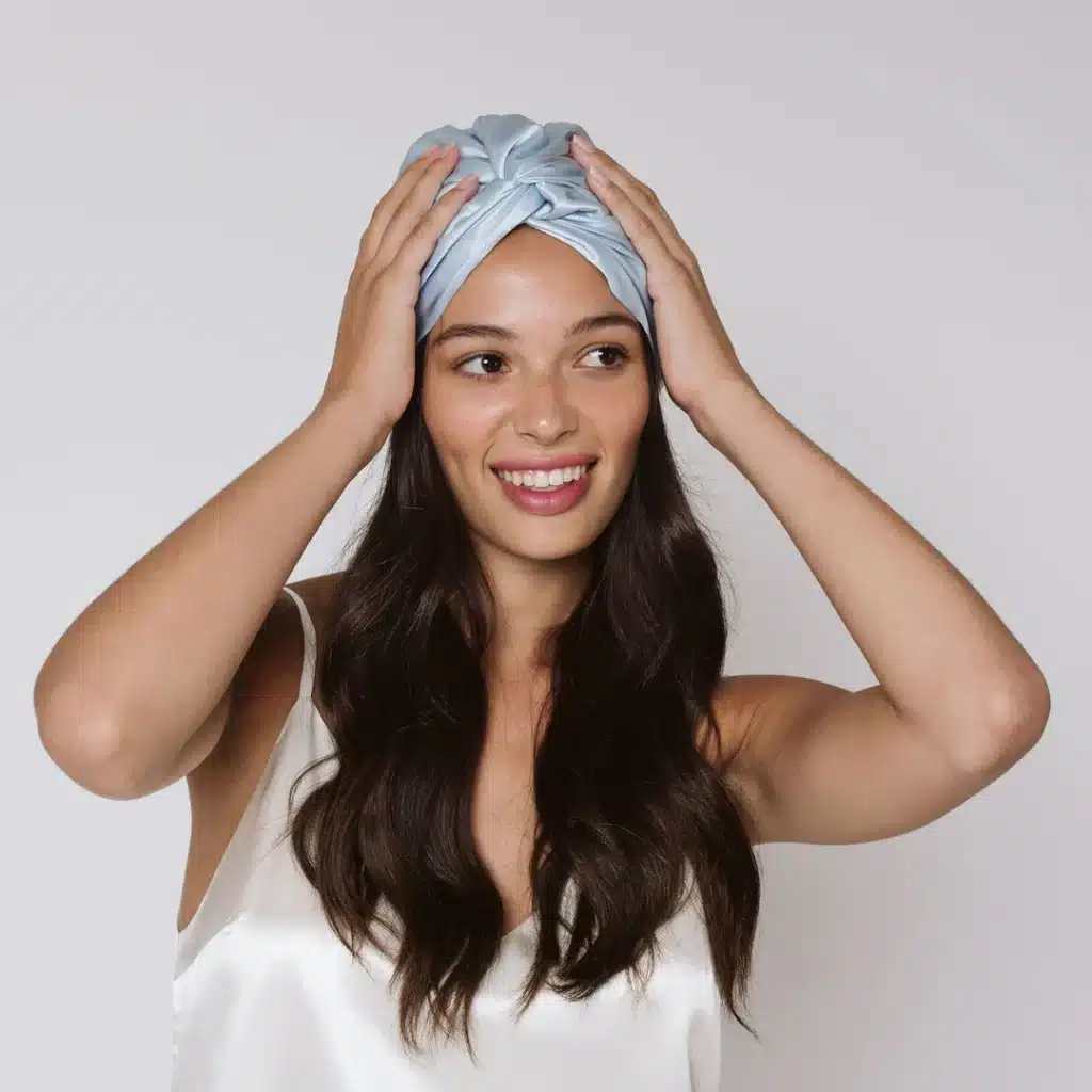 Clementine Sleepwear GOTS Certified Organic Silk Bonnet Blue