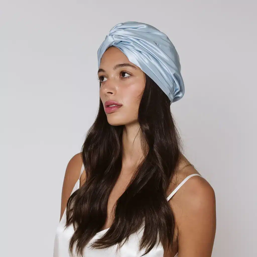 Clementine Sleepwear GOTS Certified Organic Silk Hair Sleeping Bonnet Blue