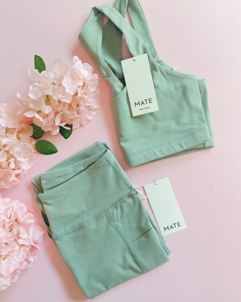 Mate The Label Organic Clothing review and promo code, organic cotton leggings and sports bra