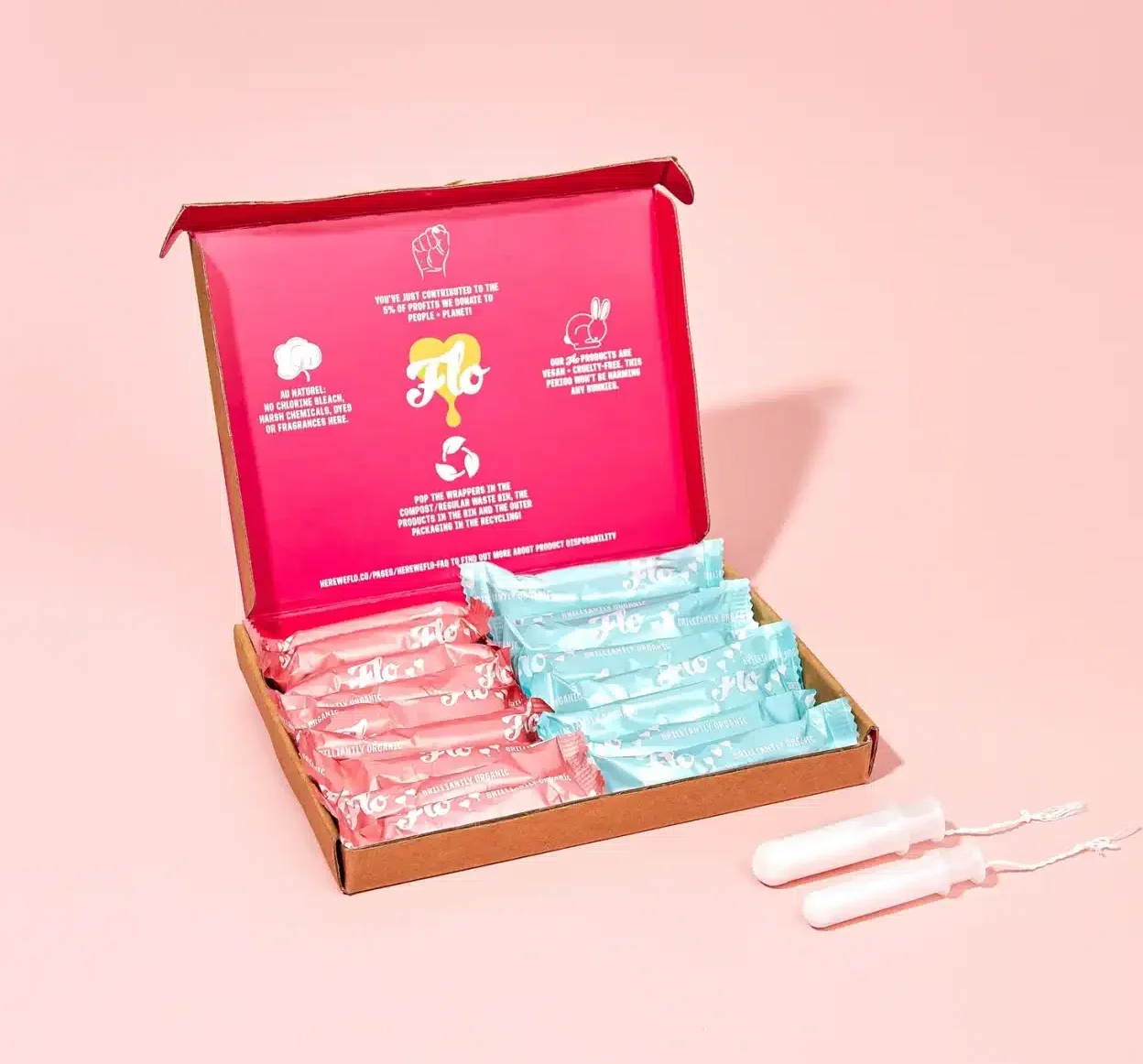 Flo GOTS Certified organic tampons plastic-free
