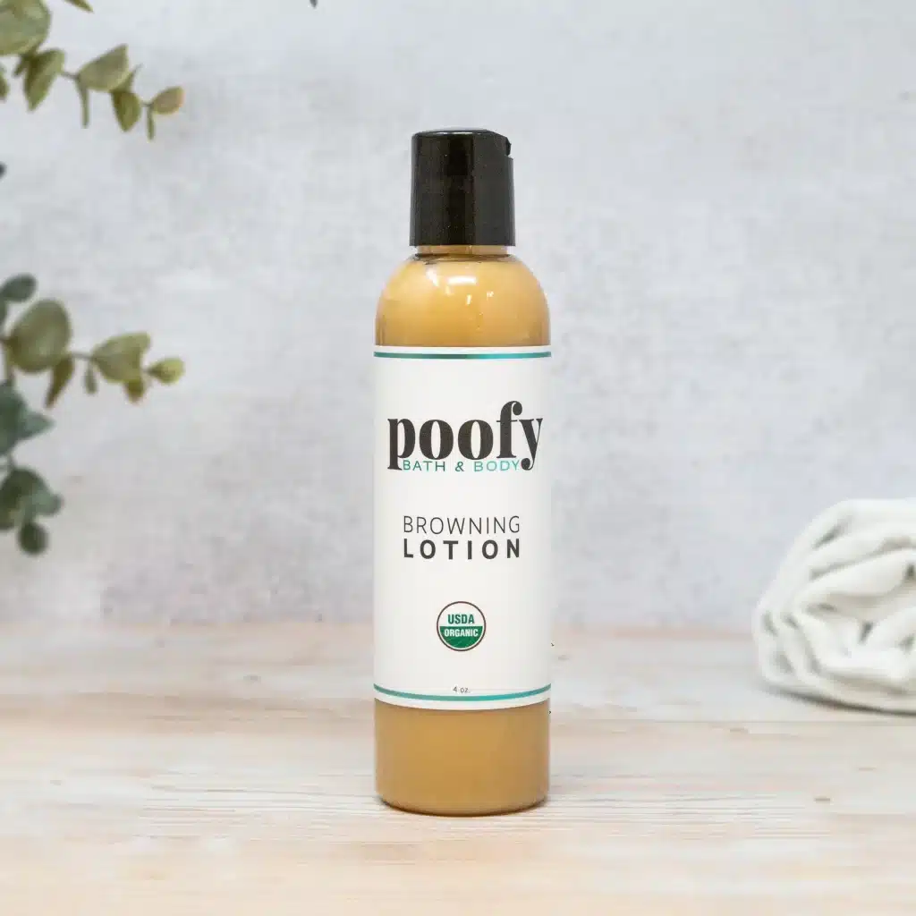 Poofy Organics Browning Lotion Organic, USDA certified Organic self tanner, DHA-free self tanner.