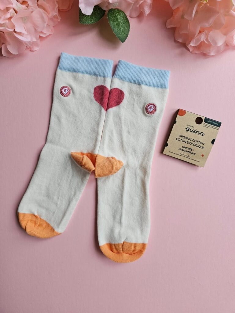 Q for Quinn GOTS Certified organic socks with pink heart