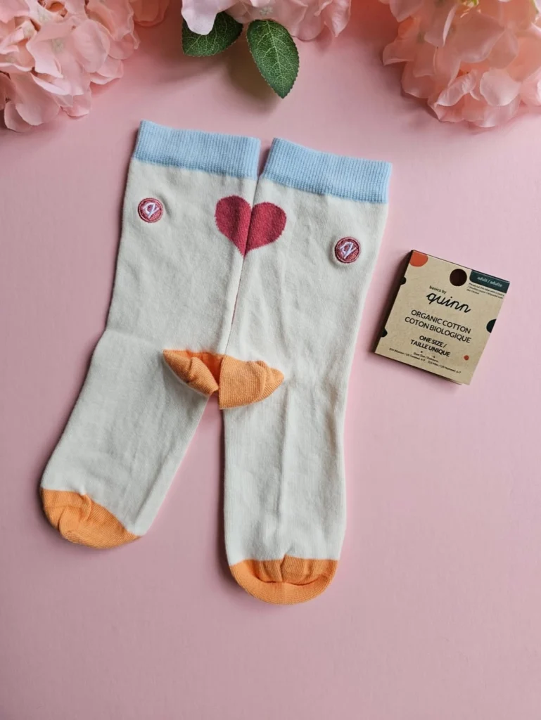 Q for Quinn GOTS Certified organic socks with pink heart