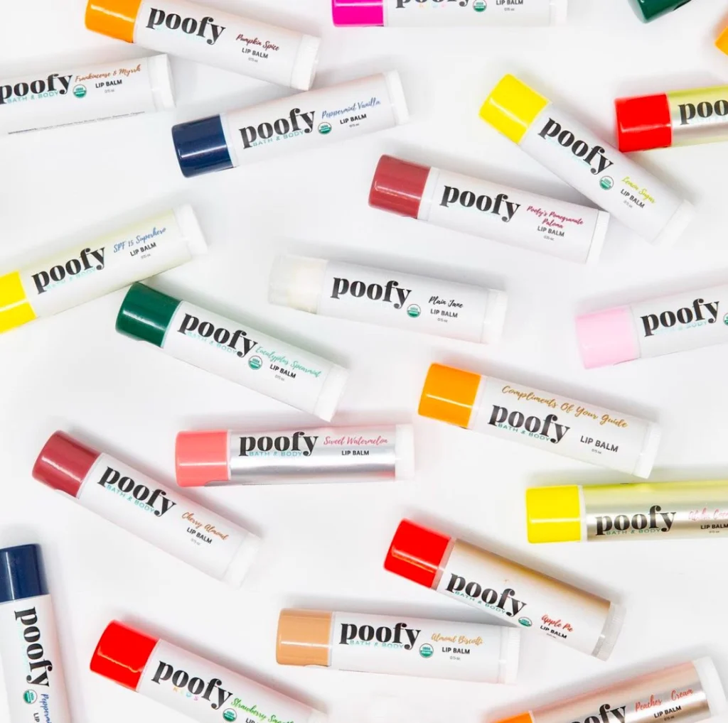 Poofy Organics lip balms, USDA Certified organic lip balms