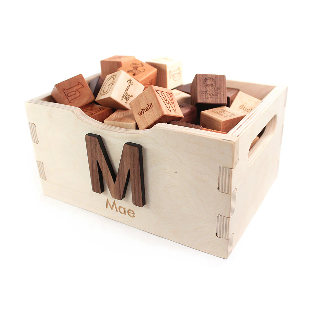 Smiling Tree Toys Picture Alphabet Blocks and Crate Gift Set