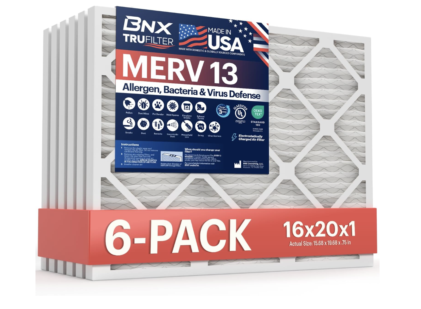 BNX TruFilter HVAC Air Filter MERV 13 MADE IN USA