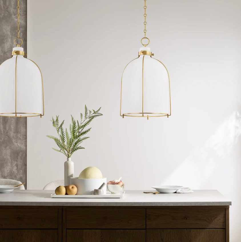 Quince Iron and Opal Glass Bell Pendant Light