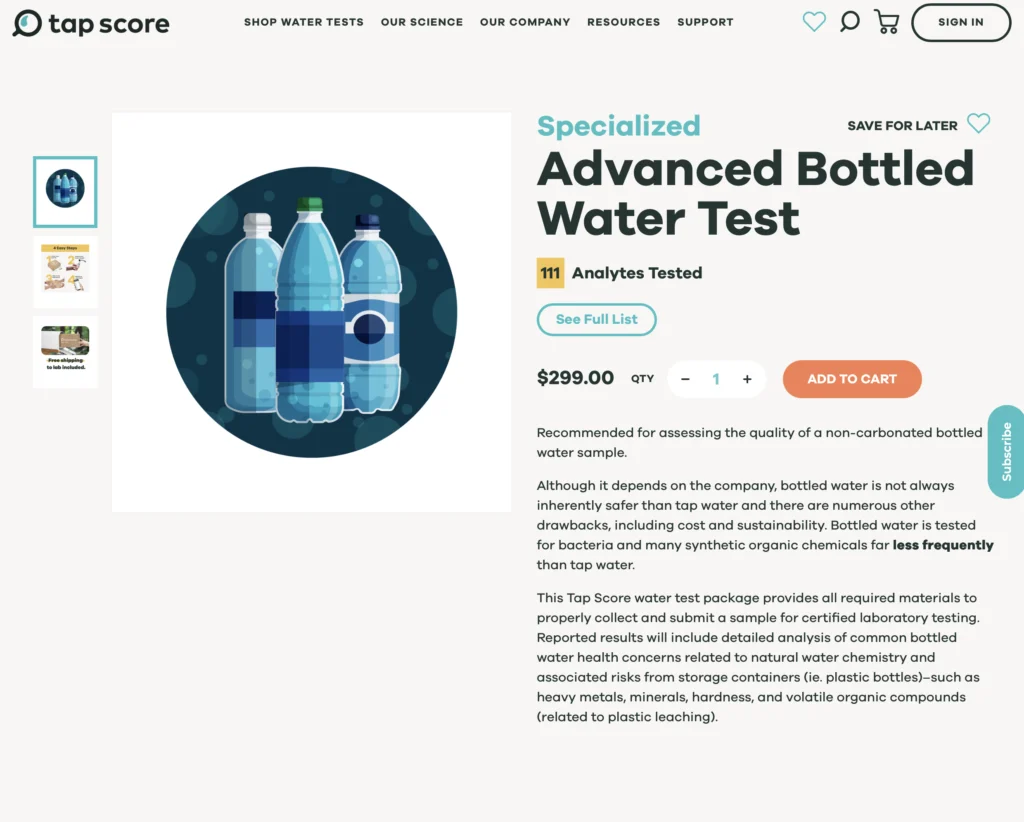 Tap Score Bottled Water Test